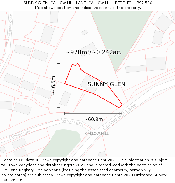 SUNNY GLEN, CALLOW HILL LANE, CALLOW HILL, REDDITCH, B97 5PX: Plot and title map