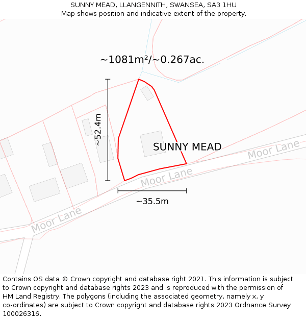 SUNNY MEAD, LLANGENNITH, SWANSEA, SA3 1HU: Plot and title map