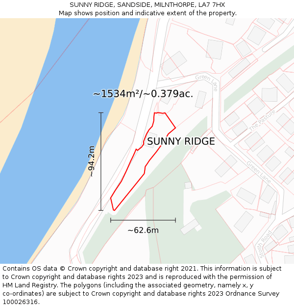 SUNNY RIDGE, SANDSIDE, MILNTHORPE, LA7 7HX: Plot and title map