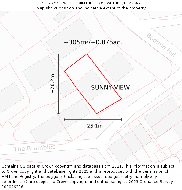 SUNNY VIEW, BODMIN HILL, LOSTWITHIEL, PL22 0AJ: Plot and title map