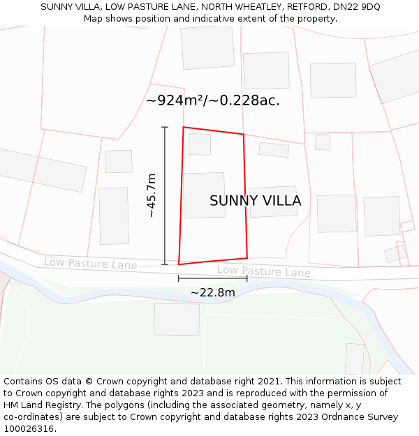 SUNNY VILLA, LOW PASTURE LANE, NORTH WHEATLEY, RETFORD, DN22 9DQ: Plot and title map
