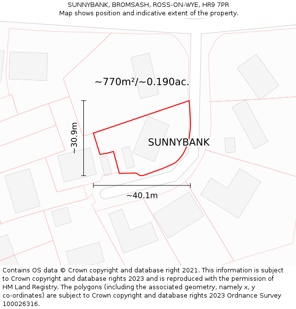 SUNNYBANK, BROMSASH, ROSS-ON-WYE, HR9 7PR: Plot and title map