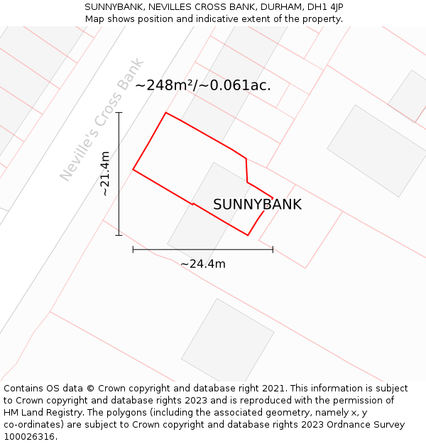 SUNNYBANK, NEVILLES CROSS BANK, DURHAM, DH1 4JP: Plot and title map