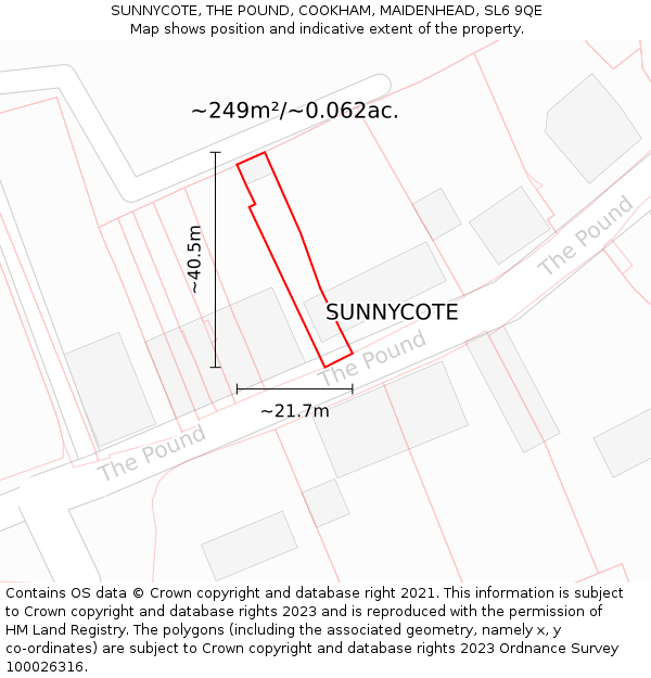 SUNNYCOTE, THE POUND, COOKHAM, MAIDENHEAD, SL6 9QE: Plot and title map