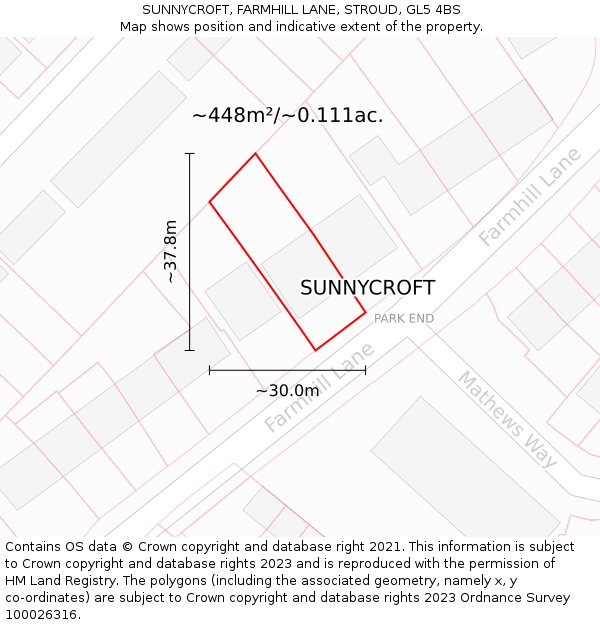 SUNNYCROFT, FARMHILL LANE, STROUD, GL5 4BS: Plot and title map