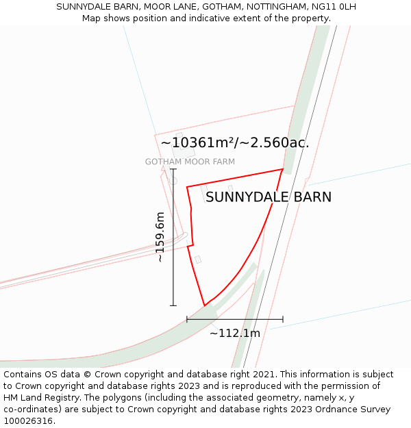 SUNNYDALE BARN, MOOR LANE, GOTHAM, NOTTINGHAM, NG11 0LH: Plot and title map