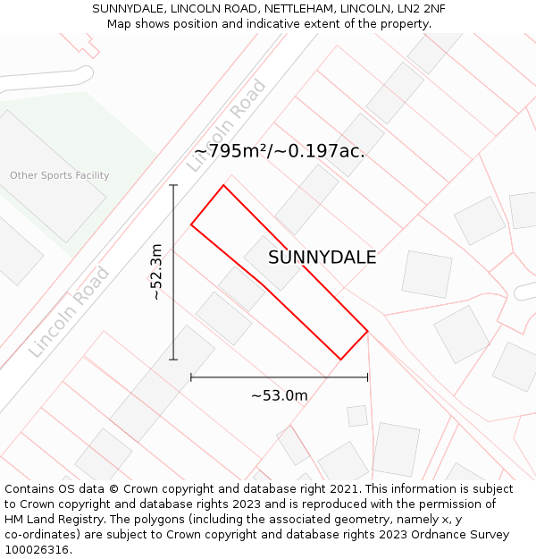 SUNNYDALE, LINCOLN ROAD, NETTLEHAM, LINCOLN, LN2 2NF: Plot and title map