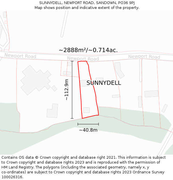 SUNNYDELL, NEWPORT ROAD, SANDOWN, PO36 9PJ: Plot and title map