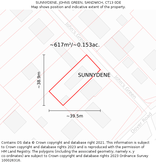 SUNNYDENE, JOHNS GREEN, SANDWICH, CT13 0DE: Plot and title map