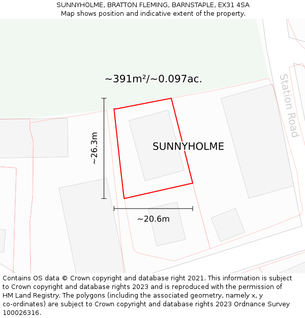 SUNNYHOLME, BRATTON FLEMING, BARNSTAPLE, EX31 4SA: Plot and title map