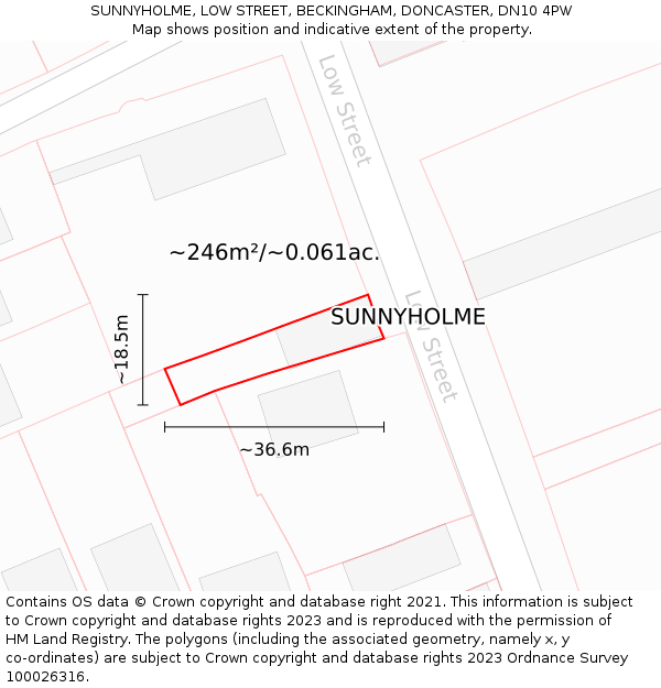 SUNNYHOLME, LOW STREET, BECKINGHAM, DONCASTER, DN10 4PW: Plot and title map