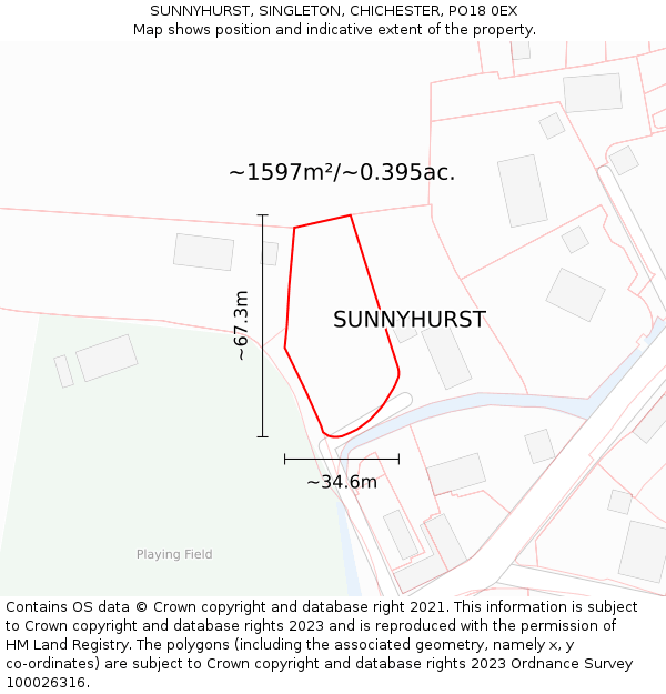 SUNNYHURST, SINGLETON, CHICHESTER, PO18 0EX: Plot and title map