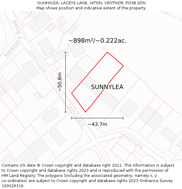 SUNNYLEA, LACEYS LANE, NITON, VENTNOR, PO38 2DN: Plot and title map