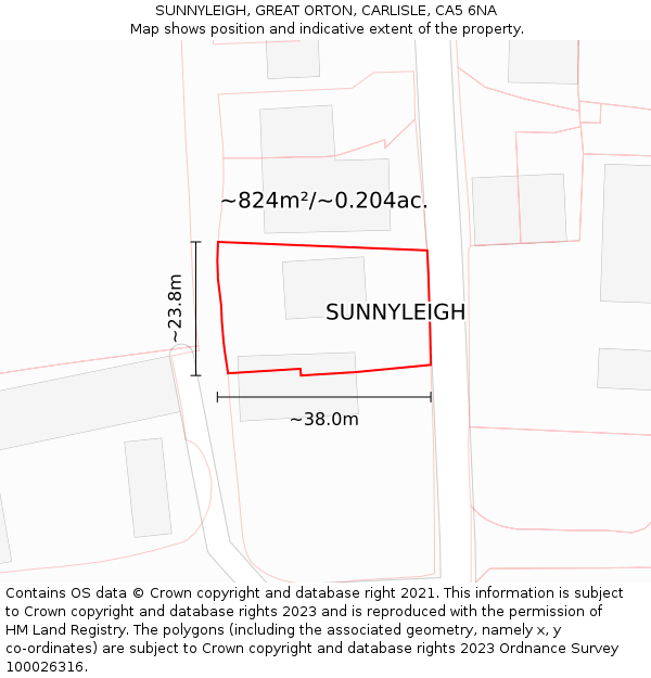 SUNNYLEIGH, GREAT ORTON, CARLISLE, CA5 6NA: Plot and title map