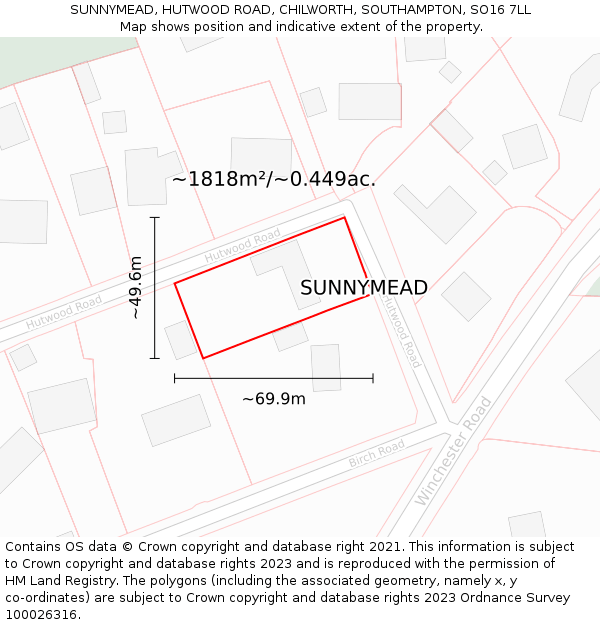 SUNNYMEAD, HUTWOOD ROAD, CHILWORTH, SOUTHAMPTON, SO16 7LL: Plot and title map