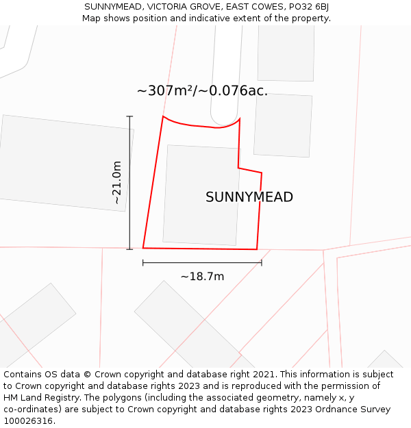 SUNNYMEAD, VICTORIA GROVE, EAST COWES, PO32 6BJ: Plot and title map