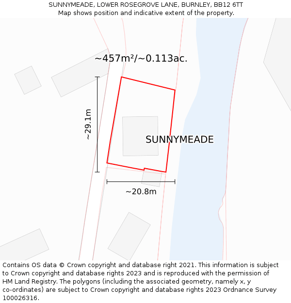 SUNNYMEADE, LOWER ROSEGROVE LANE, BURNLEY, BB12 6TT: Plot and title map