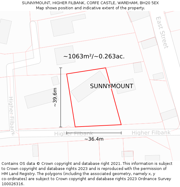 SUNNYMOUNT, HIGHER FILBANK, CORFE CASTLE, WAREHAM, BH20 5EX: Plot and title map