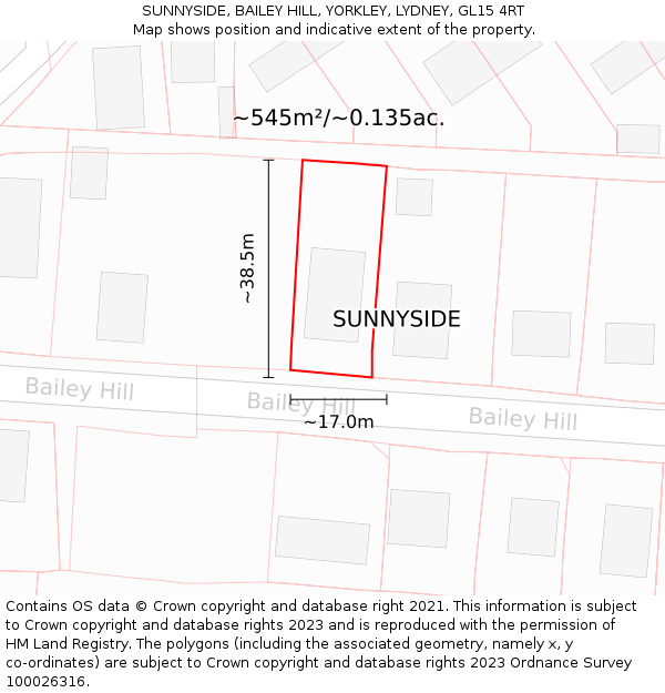 SUNNYSIDE, BAILEY HILL, YORKLEY, LYDNEY, GL15 4RT: Plot and title map