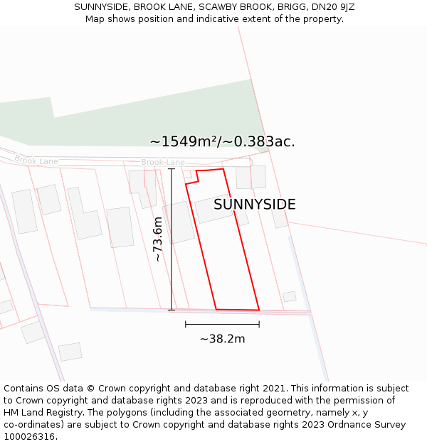 SUNNYSIDE, BROOK LANE, SCAWBY BROOK, BRIGG, DN20 9JZ: Plot and title map