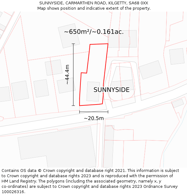 SUNNYSIDE, CARMARTHEN ROAD, KILGETTY, SA68 0XX: Plot and title map