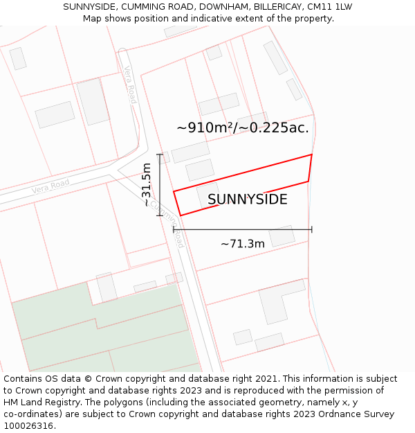 SUNNYSIDE, CUMMING ROAD, DOWNHAM, BILLERICAY, CM11 1LW: Plot and title map
