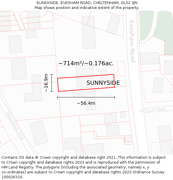 SUNNYSIDE, EVESHAM ROAD, CHELTENHAM, GL52 3JN: Plot and title map