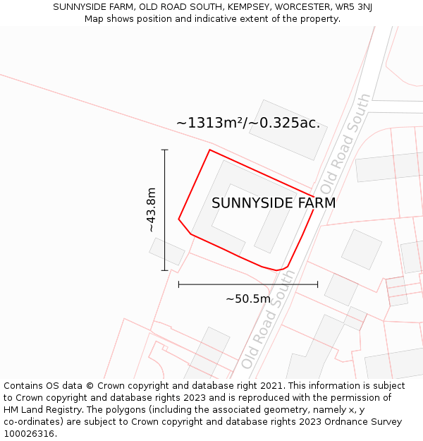 SUNNYSIDE FARM, OLD ROAD SOUTH, KEMPSEY, WORCESTER, WR5 3NJ: Plot and title map