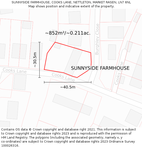 SUNNYSIDE FARMHOUSE, COOKS LANE, NETTLETON, MARKET RASEN, LN7 6NL: Plot and title map