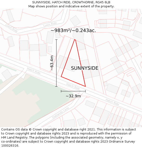 SUNNYSIDE, HATCH RIDE, CROWTHORNE, RG45 6LB: Plot and title map