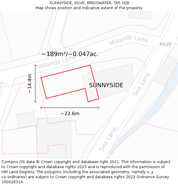 SUNNYSIDE, KILVE, BRIDGWATER, TA5 1EB: Plot and title map
