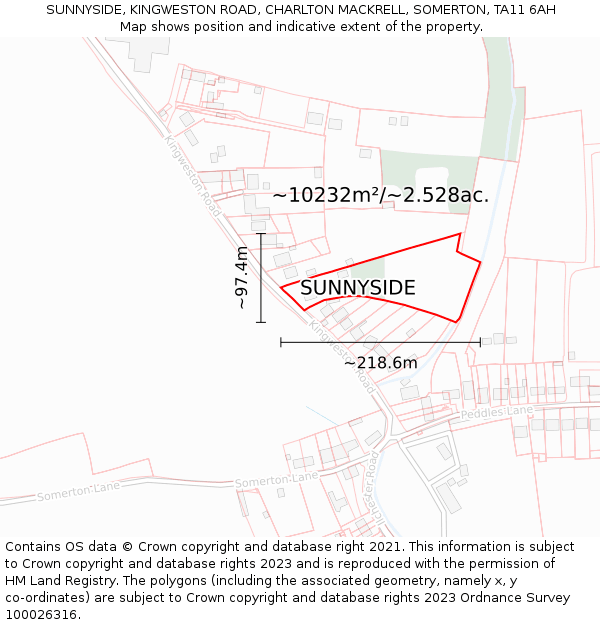 SUNNYSIDE, KINGWESTON ROAD, CHARLTON MACKRELL, SOMERTON, TA11 6AH: Plot and title map