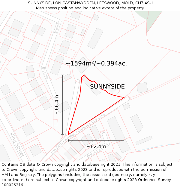 SUNNYSIDE, LON CASTANWYDDEN, LEESWOOD, MOLD, CH7 4SU: Plot and title map