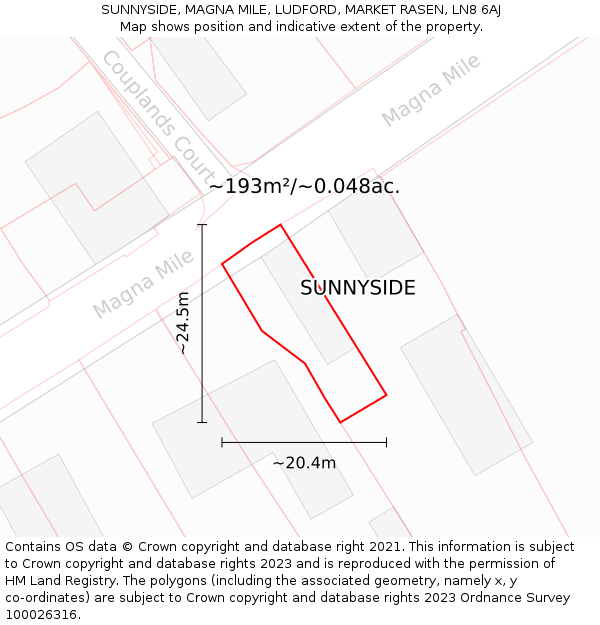 SUNNYSIDE, MAGNA MILE, LUDFORD, MARKET RASEN, LN8 6AJ: Plot and title map