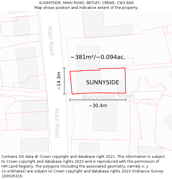 SUNNYSIDE, MAIN ROAD, BETLEY, CREWE, CW3 9AA: Plot and title map