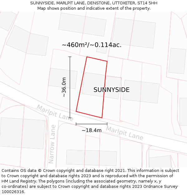 SUNNYSIDE, MARLPIT LANE, DENSTONE, UTTOXETER, ST14 5HH: Plot and title map