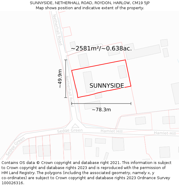 SUNNYSIDE, NETHERHALL ROAD, ROYDON, HARLOW, CM19 5JP: Plot and title map