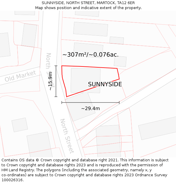 SUNNYSIDE, NORTH STREET, MARTOCK, TA12 6ER: Plot and title map