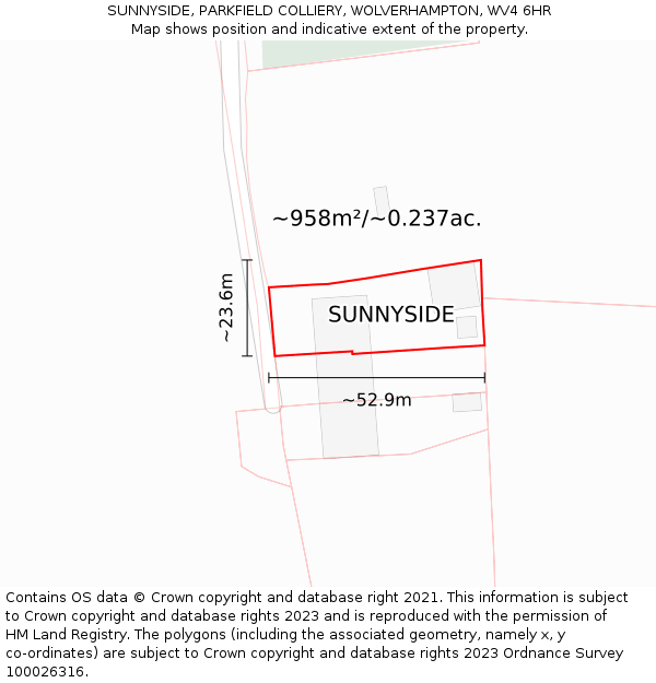 SUNNYSIDE, PARKFIELD COLLIERY, WOLVERHAMPTON, WV4 6HR: Plot and title map