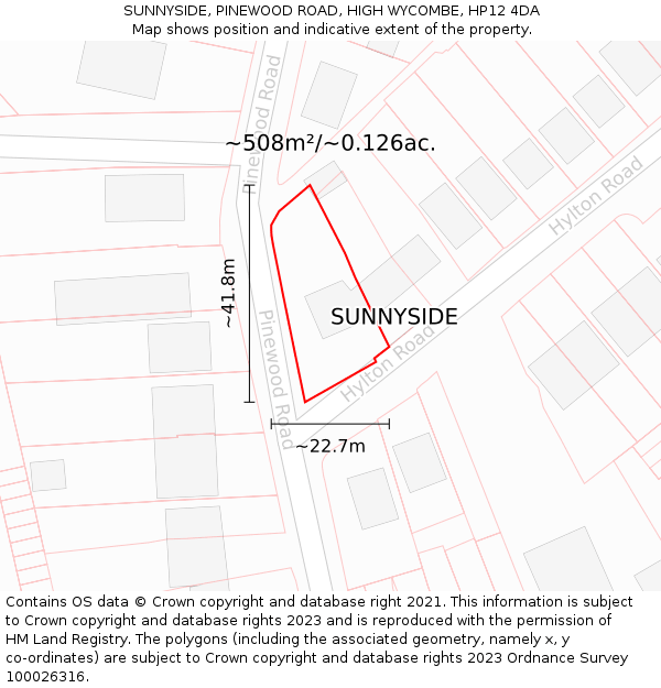 SUNNYSIDE, PINEWOOD ROAD, HIGH WYCOMBE, HP12 4DA: Plot and title map