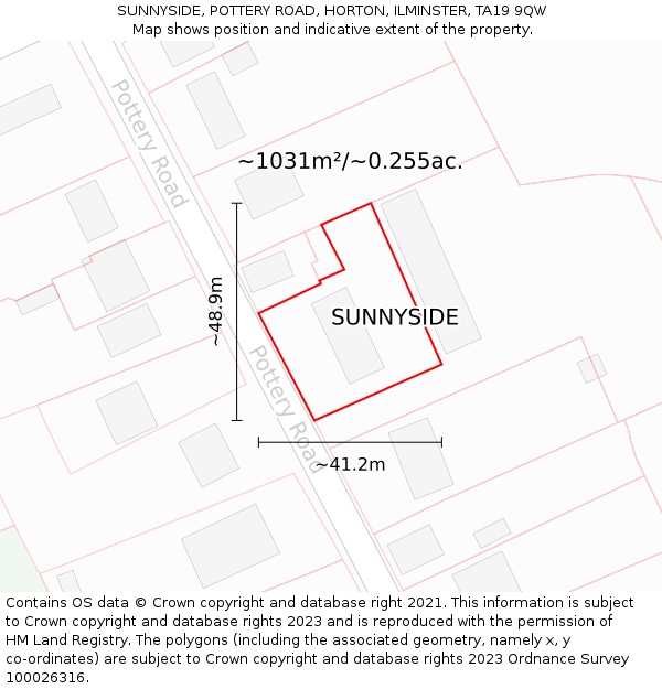 SUNNYSIDE, POTTERY ROAD, HORTON, ILMINSTER, TA19 9QW: Plot and title map