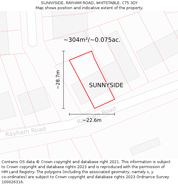 SUNNYSIDE, RAYHAM ROAD, WHITSTABLE, CT5 3DY: Plot and title map