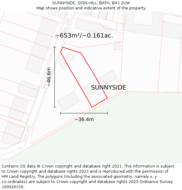 SUNNYSIDE, SION HILL, BATH, BA1 2UW: Plot and title map