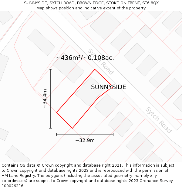 SUNNYSIDE, SYTCH ROAD, BROWN EDGE, STOKE-ON-TRENT, ST6 8QX: Plot and title map