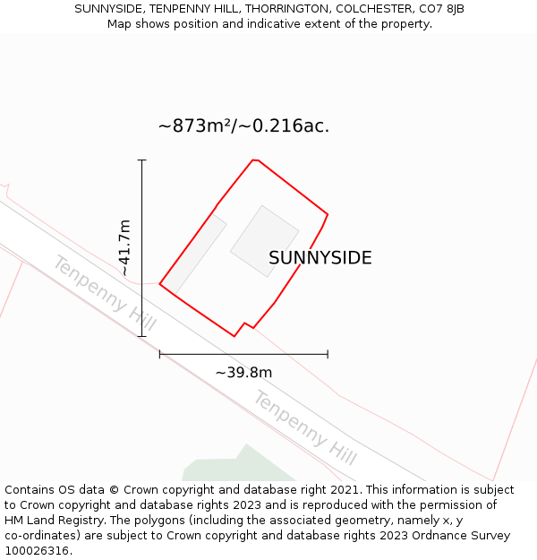 SUNNYSIDE, TENPENNY HILL, THORRINGTON, COLCHESTER, CO7 8JB: Plot and title map