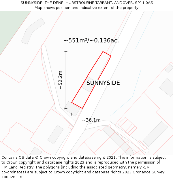 SUNNYSIDE, THE DENE, HURSTBOURNE TARRANT, ANDOVER, SP11 0AS: Plot and title map