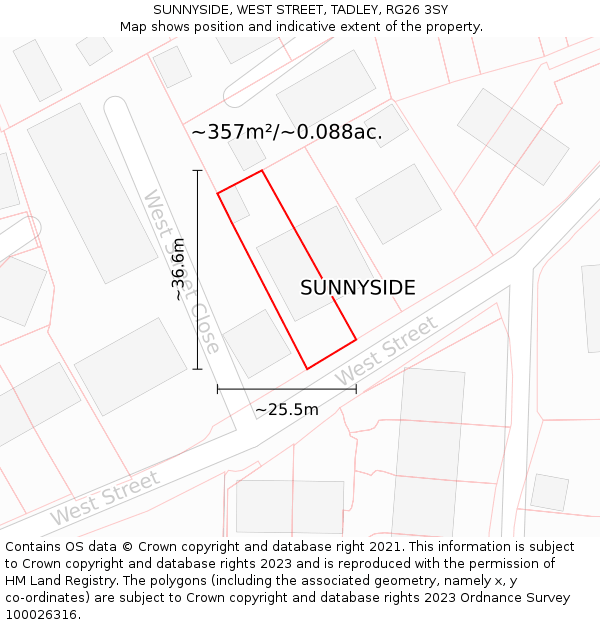 SUNNYSIDE, WEST STREET, TADLEY, RG26 3SY: Plot and title map