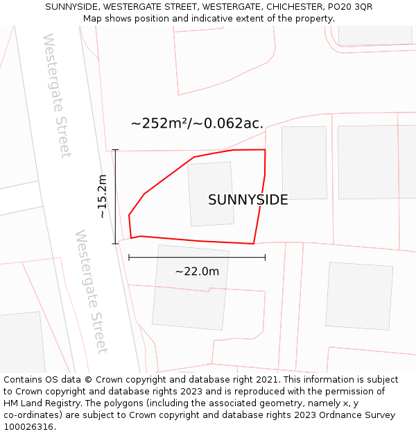 SUNNYSIDE, WESTERGATE STREET, WESTERGATE, CHICHESTER, PO20 3QR: Plot and title map