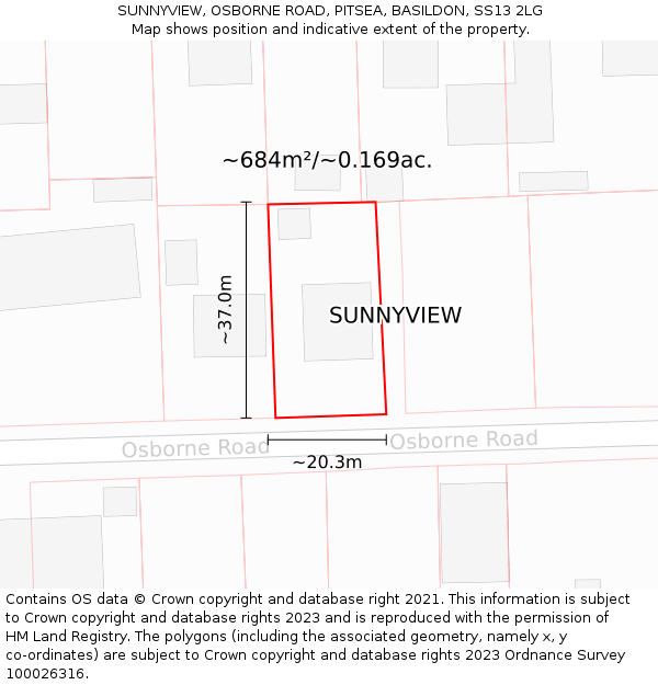 SUNNYVIEW, OSBORNE ROAD, PITSEA, BASILDON, SS13 2LG: Plot and title map