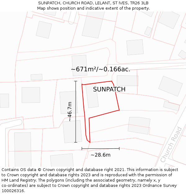 SUNPATCH, CHURCH ROAD, LELANT, ST IVES, TR26 3LB: Plot and title map